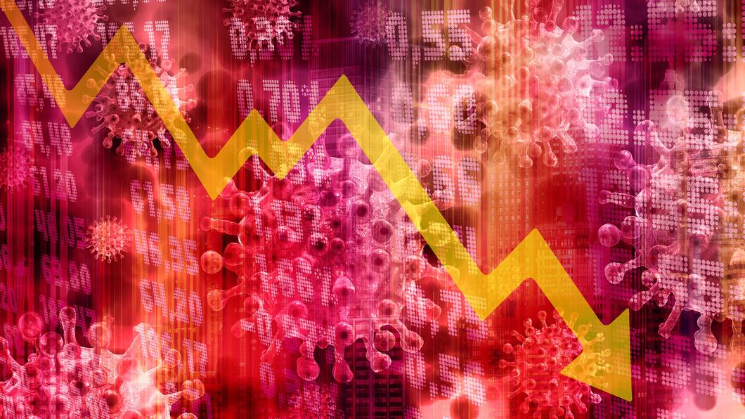 Deze afbeelding illustreert economische neergang als gevolg van COVID-19